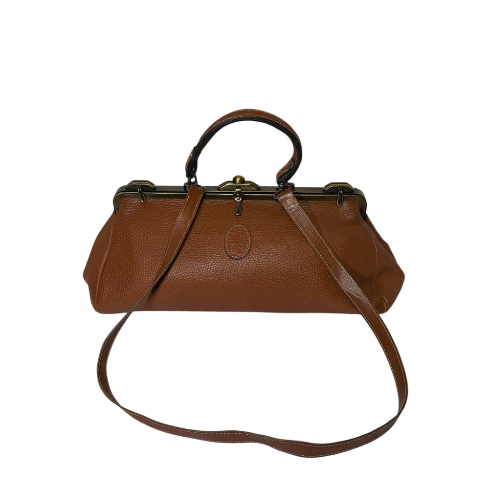 Nouveau‎ Handbags Vintage Cognac Pebble Leather Doctor Bag Frame Satchel